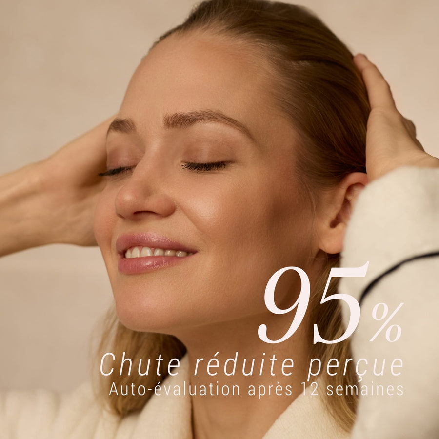 Routine Repousse Équilibrante Démélé pour réduire la chute des cheveux, avec des ingrédients naturels et une texture légère.