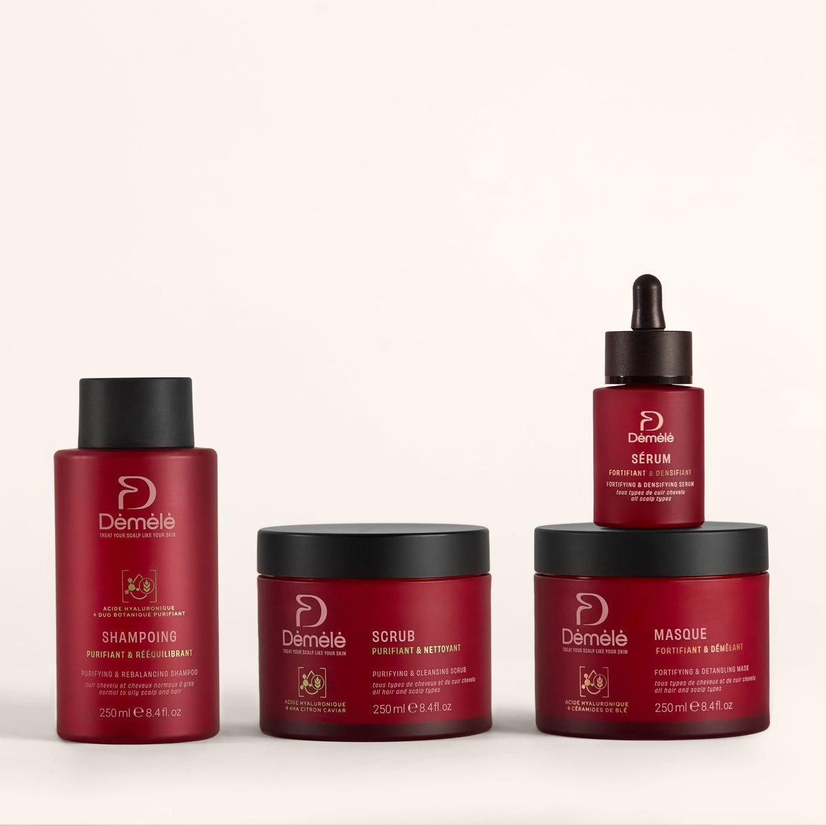 Serum Routine Repousse Équilibrante Démélé dans un flacon beige, pour une peau équilibrée et revitalisée.
