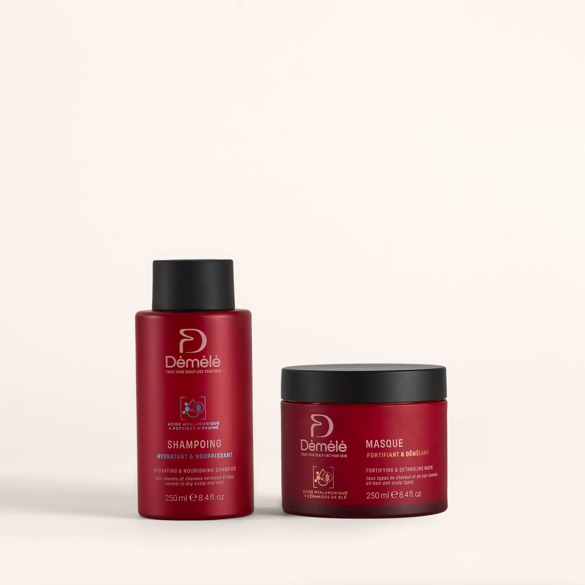Routine Démélé pour cheveux secs avec shampoing hydratant et masque fortifiant démêlant
