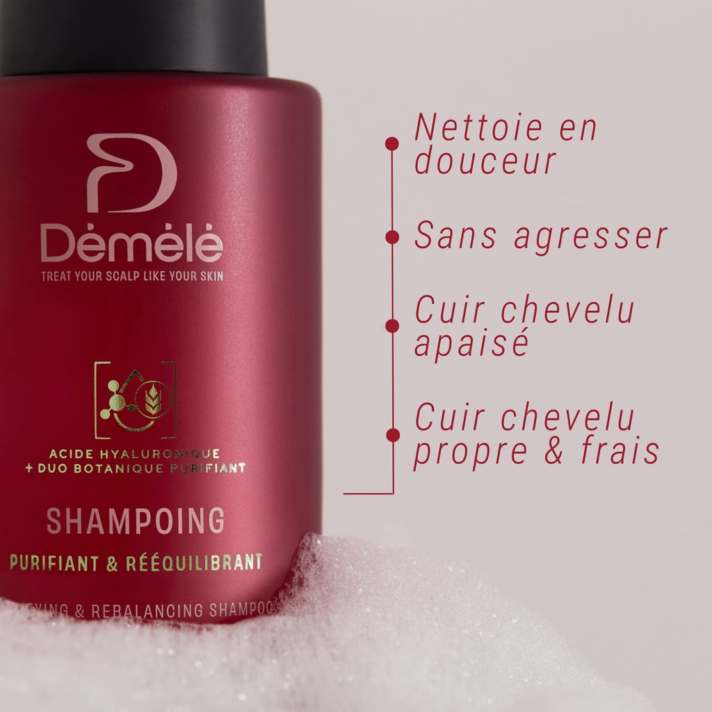 Shampoing purifiant et rééquilibrant Démélé pour cuir chevelu propre, apaisé et frais.